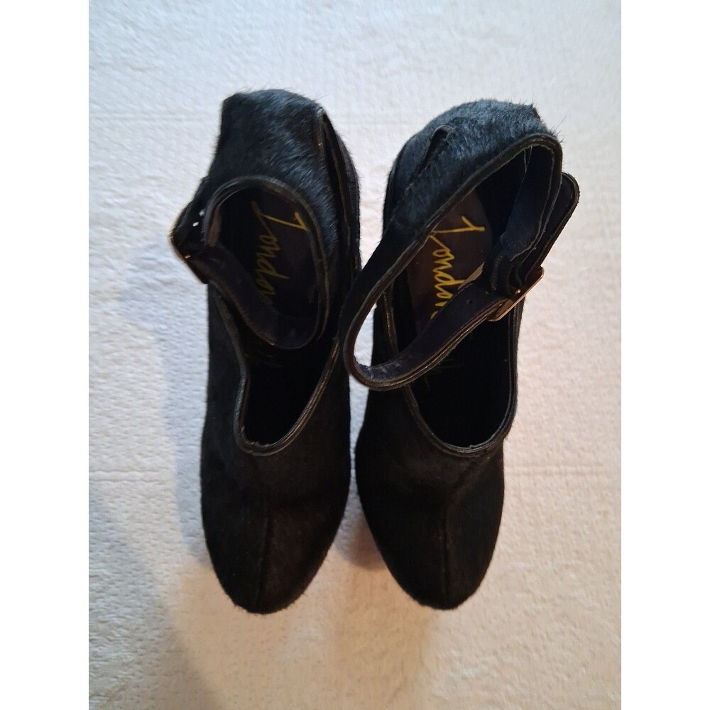 London Trash Stiletto Platform Heels Sz 6    Real Fur Leather Black